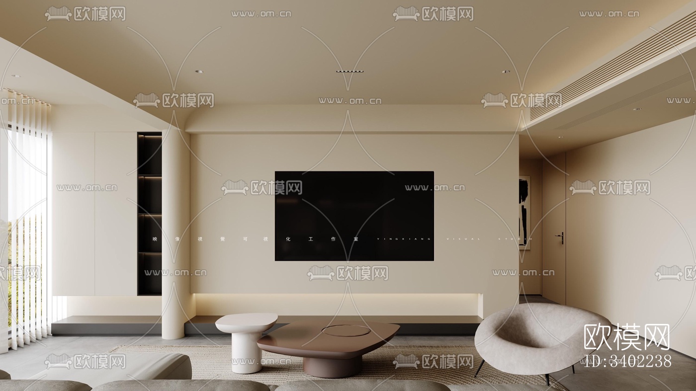 现代大平层效果图下载（渲染图3）