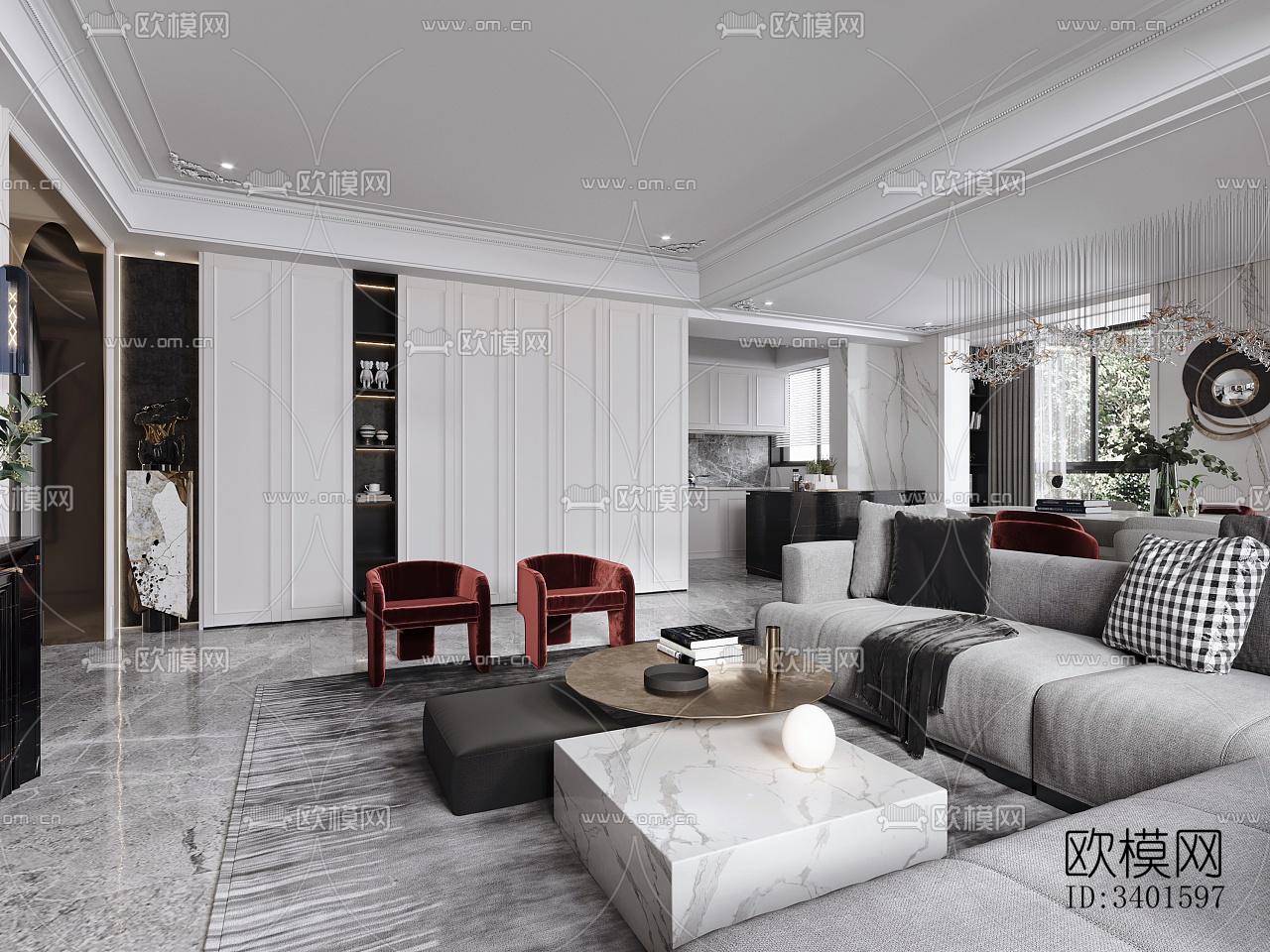 现代大平层效果图下载（渲染图6）