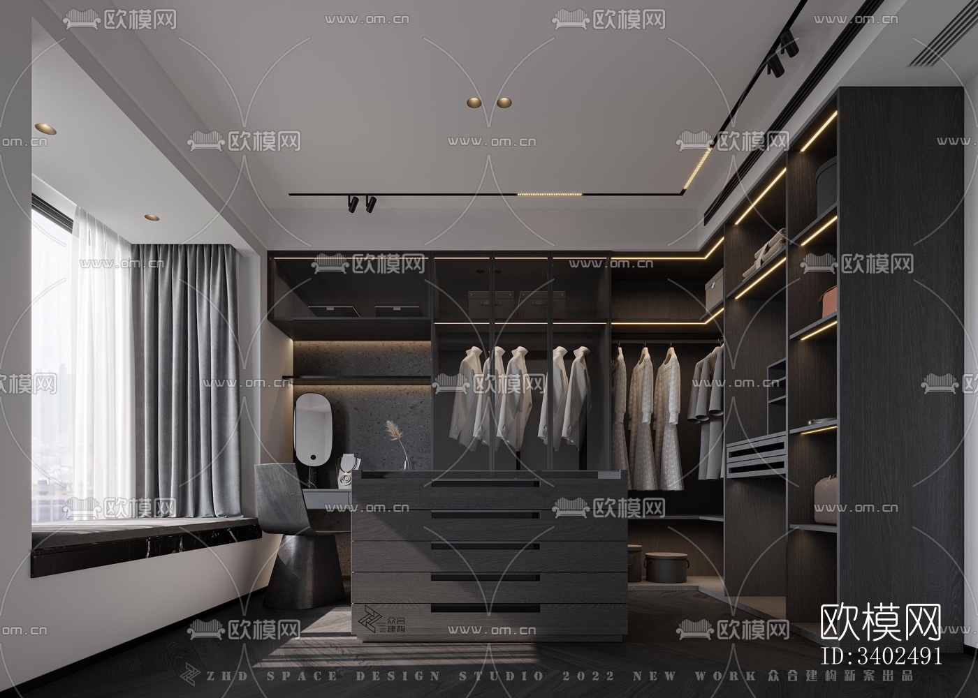 现代大平层效果图下载（渲染图8）