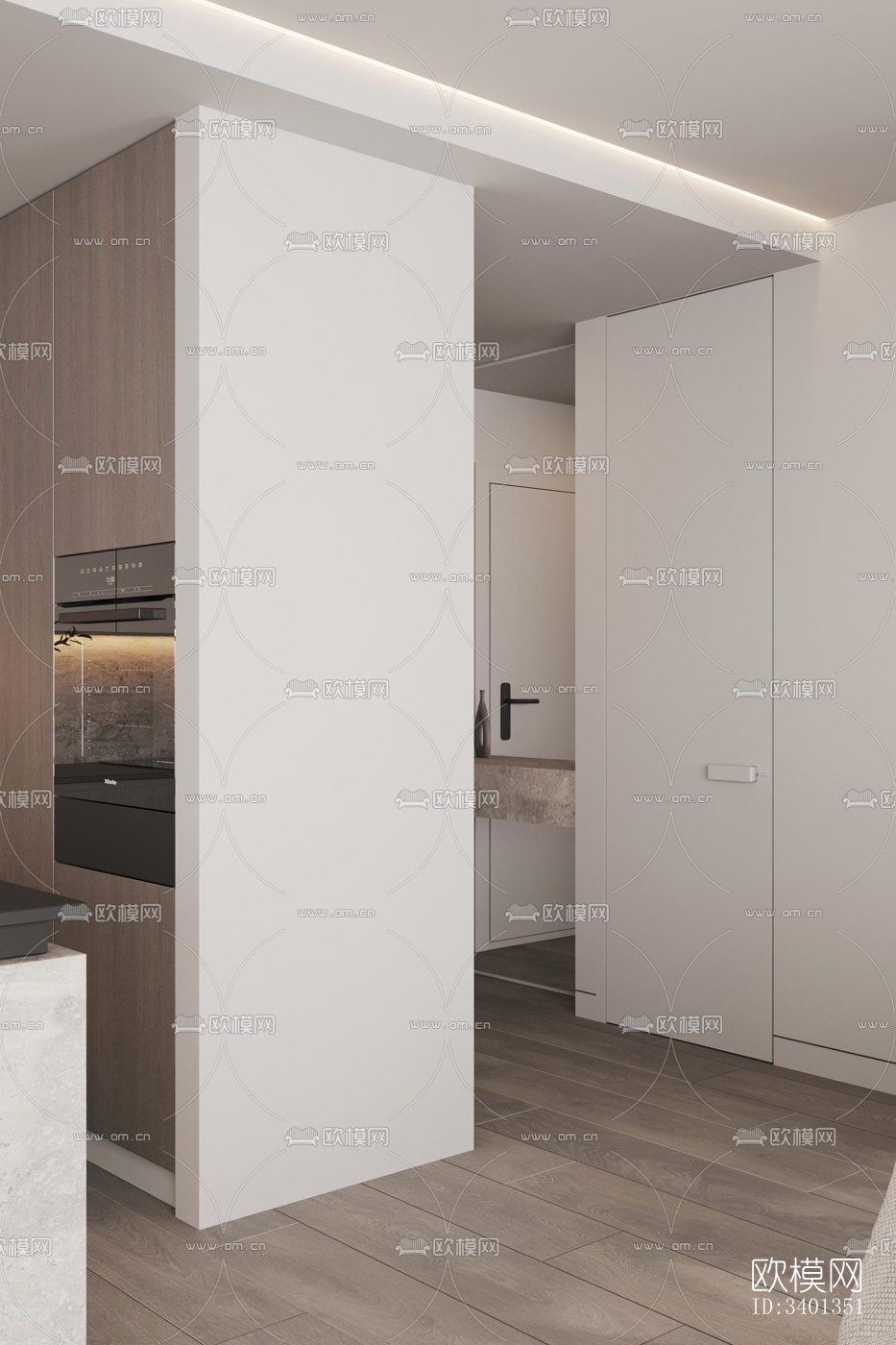 现代大平层效果图下载（渲染图1）