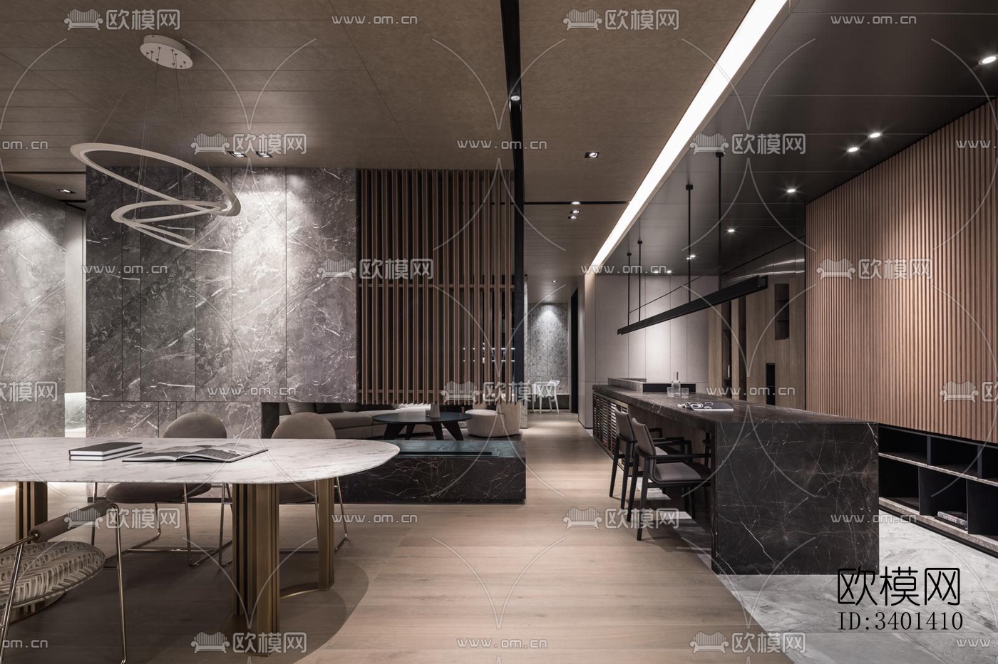 现代大平层效果图下载（渲染图1）