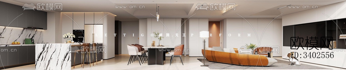 现代大平层效果图下载（渲染图4）