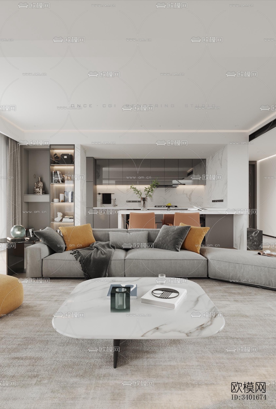 现代大平层效果图下载（渲染图12）