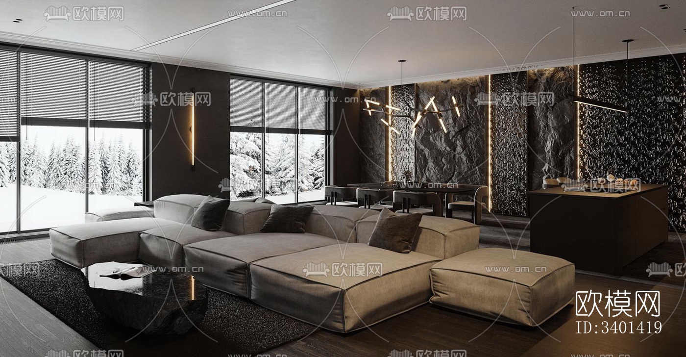 现代大平层效果图下载（渲染图4）