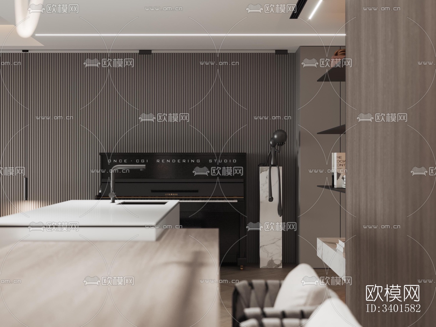 现代大平层效果图下载（渲染图14）