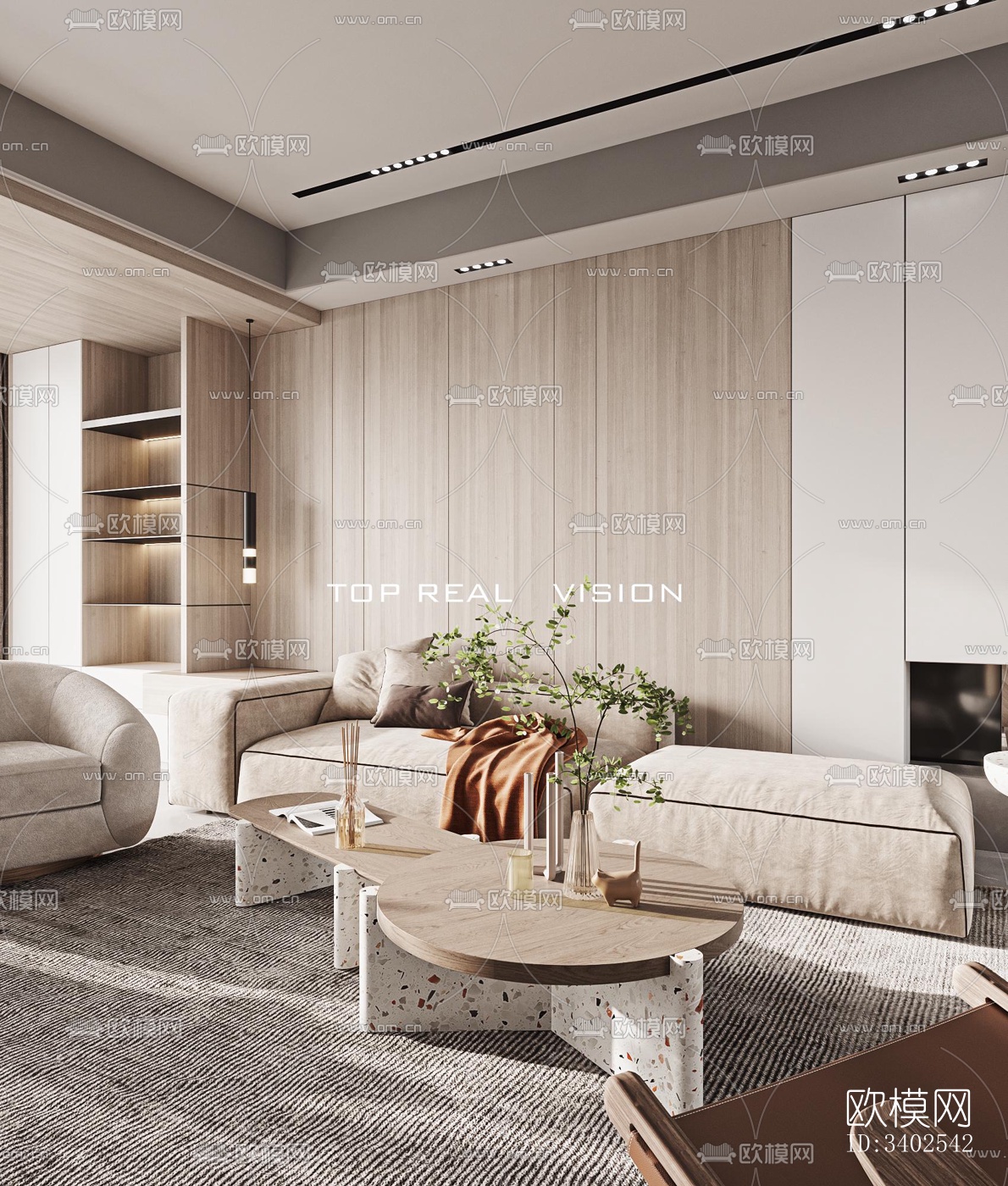 现代大平层效果图下载（渲染图4）