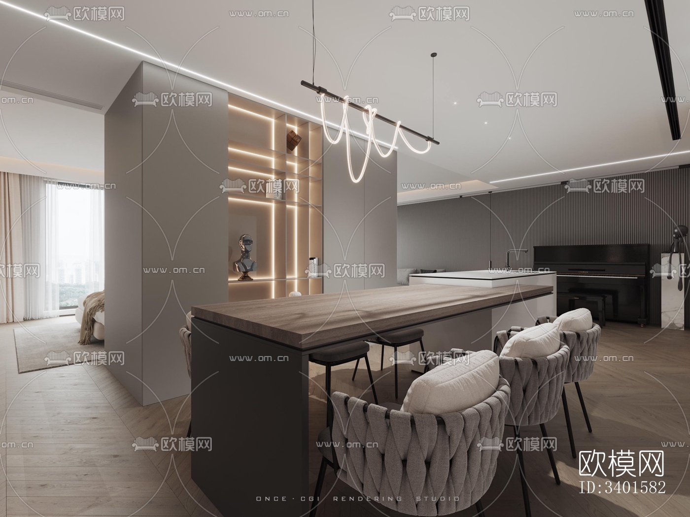 现代大平层效果图下载（渲染图11）