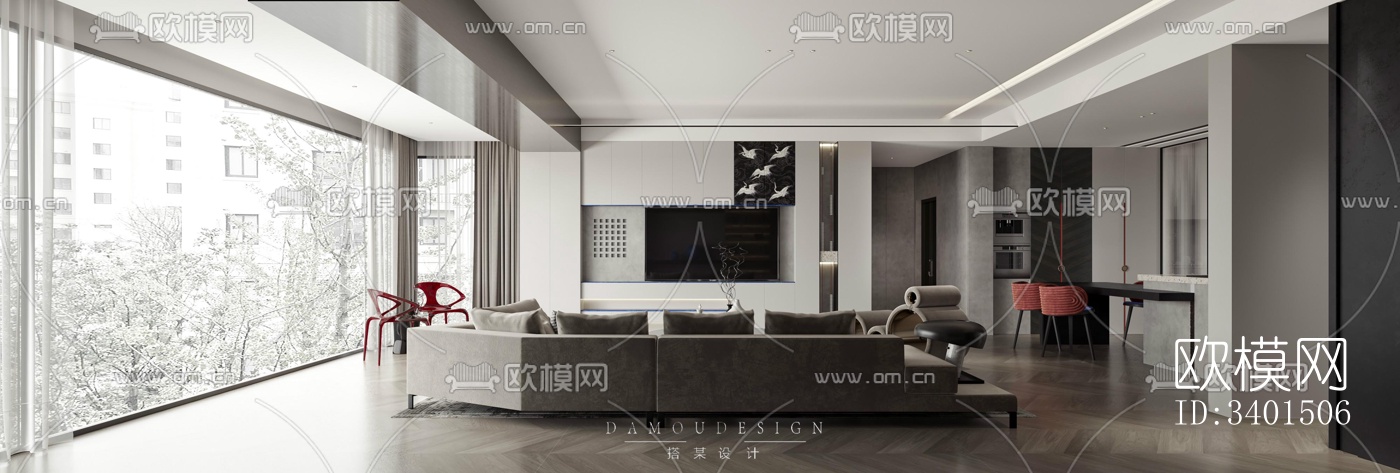 现代大平层效果图下载（渲染图5）