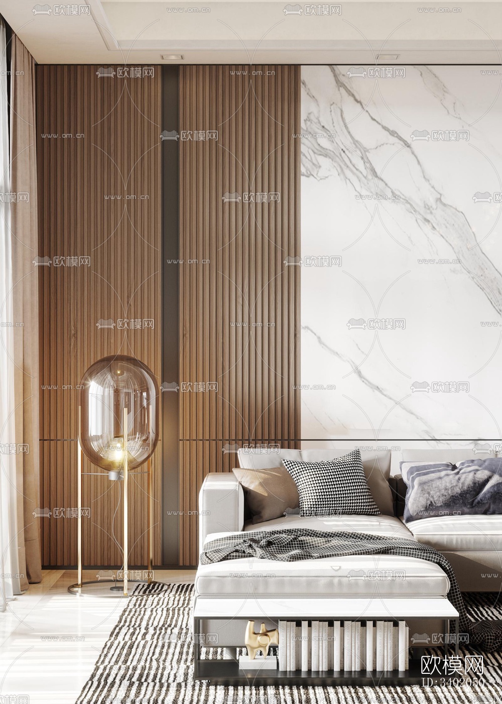 现代大平层效果图下载（渲染图3）