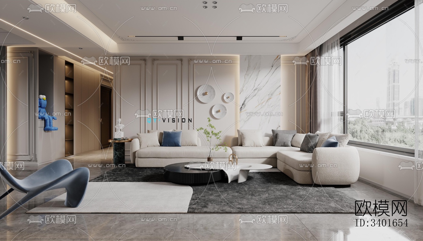 现代大平层效果图下载（渲染图5）