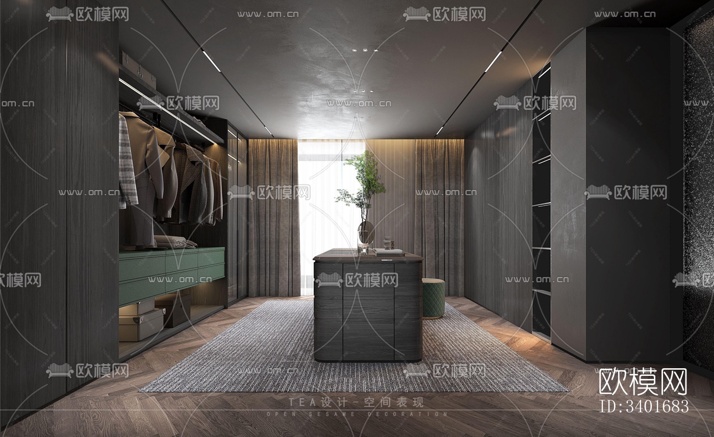 现代大平层效果图下载（渲染图3）