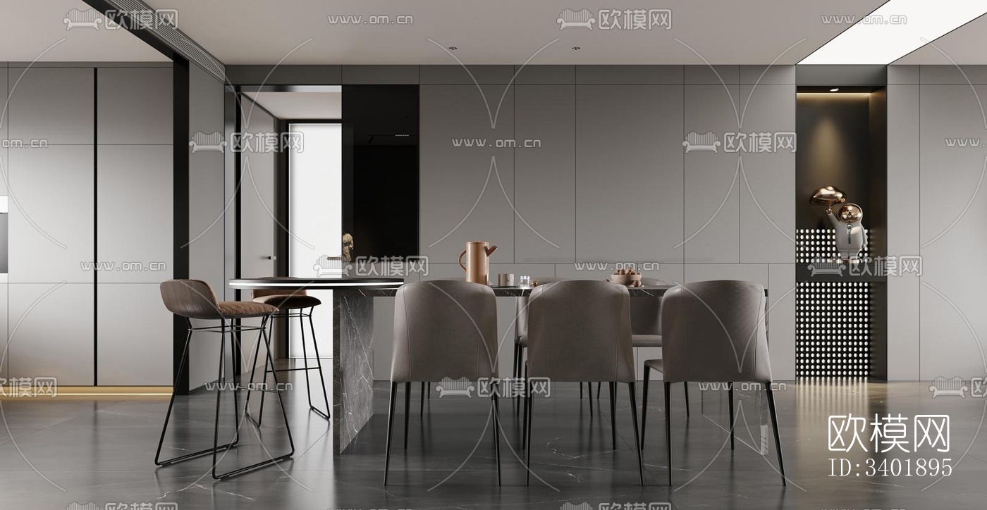 现代大平层效果图下载（渲染图3）