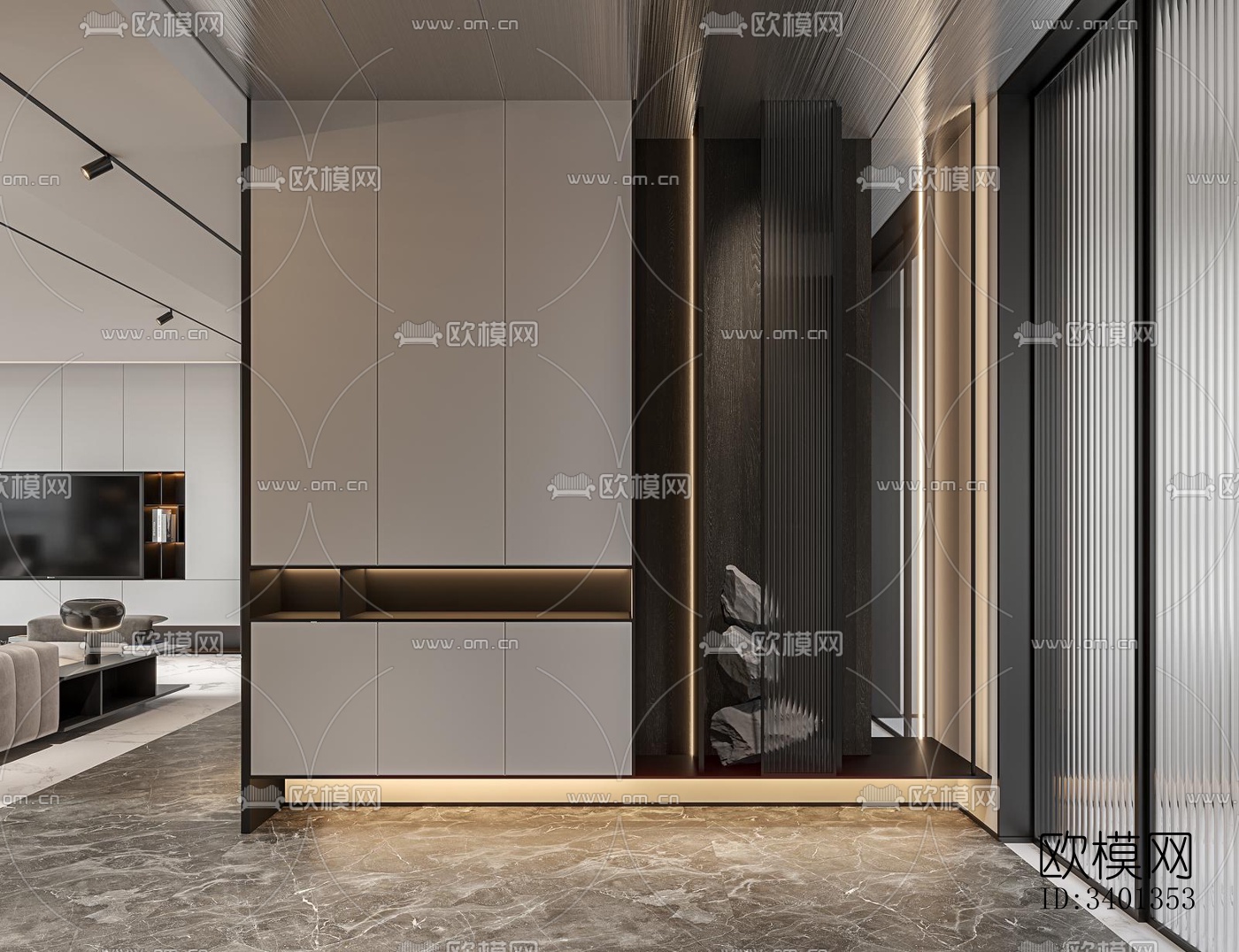 现代大平层效果图下载（渲染图7）