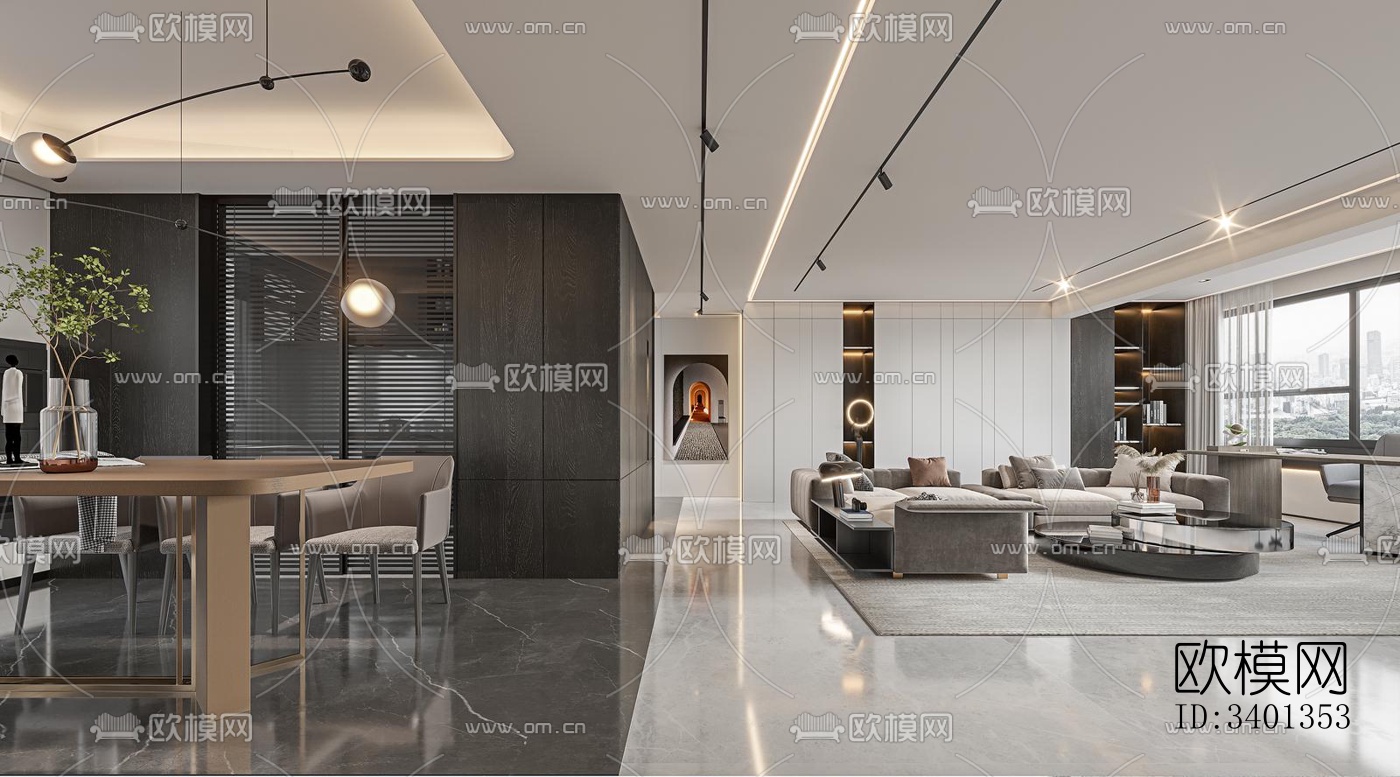 现代大平层效果图下载（渲染图4）