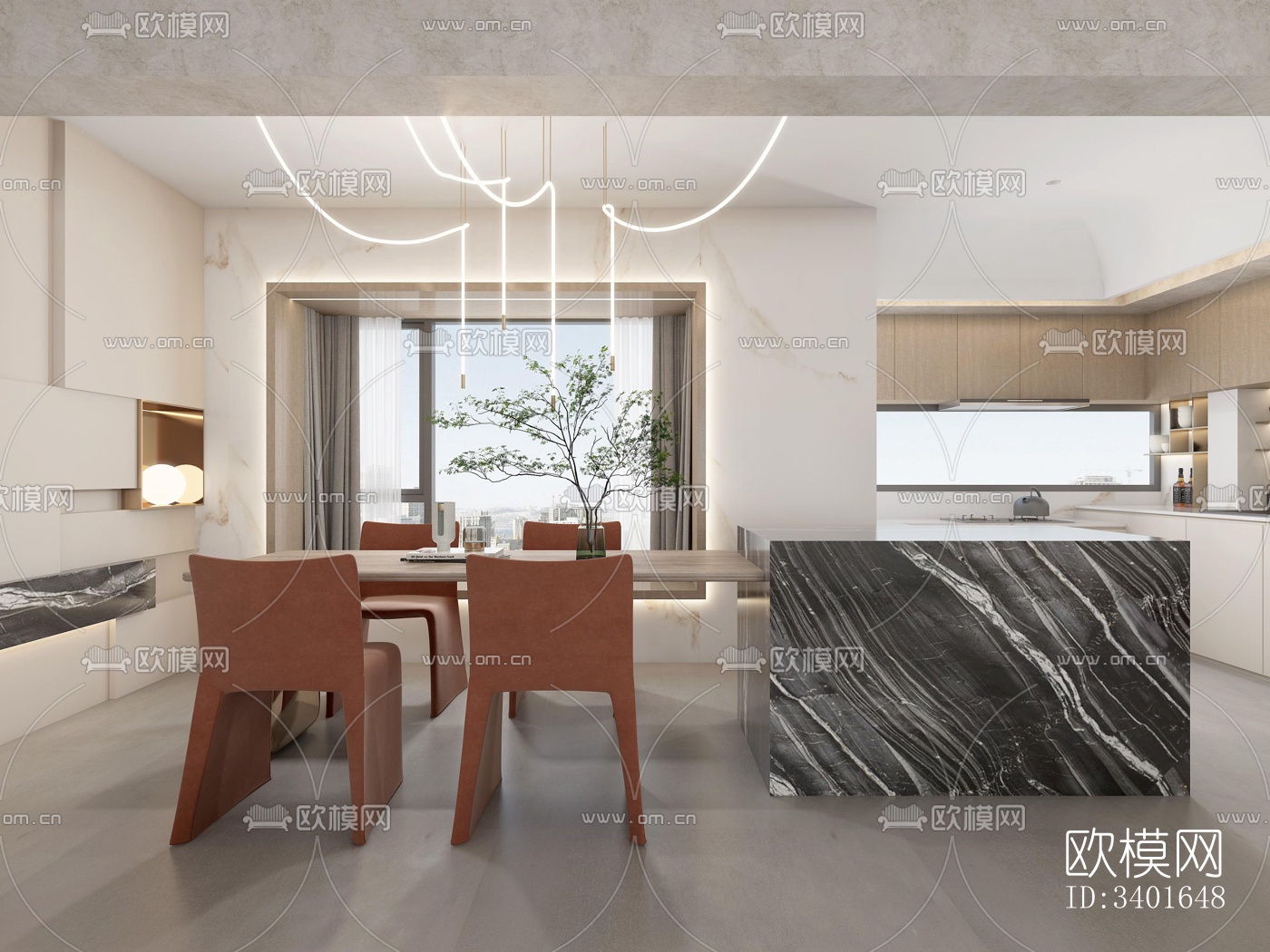 现代大平层效果图下载（渲染图2）