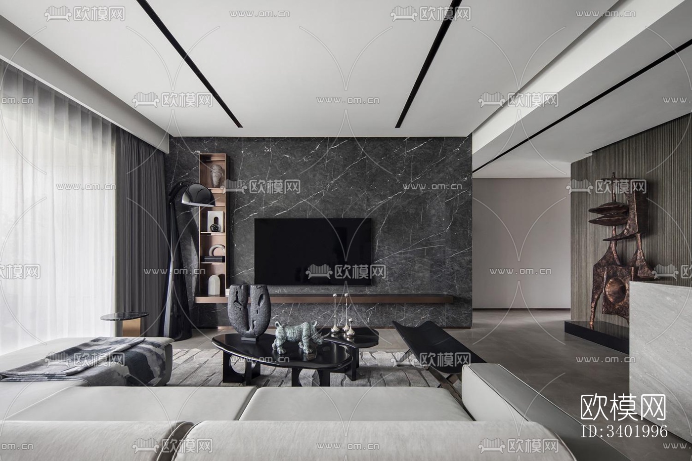 现代大平层效果图下载（渲染图6）