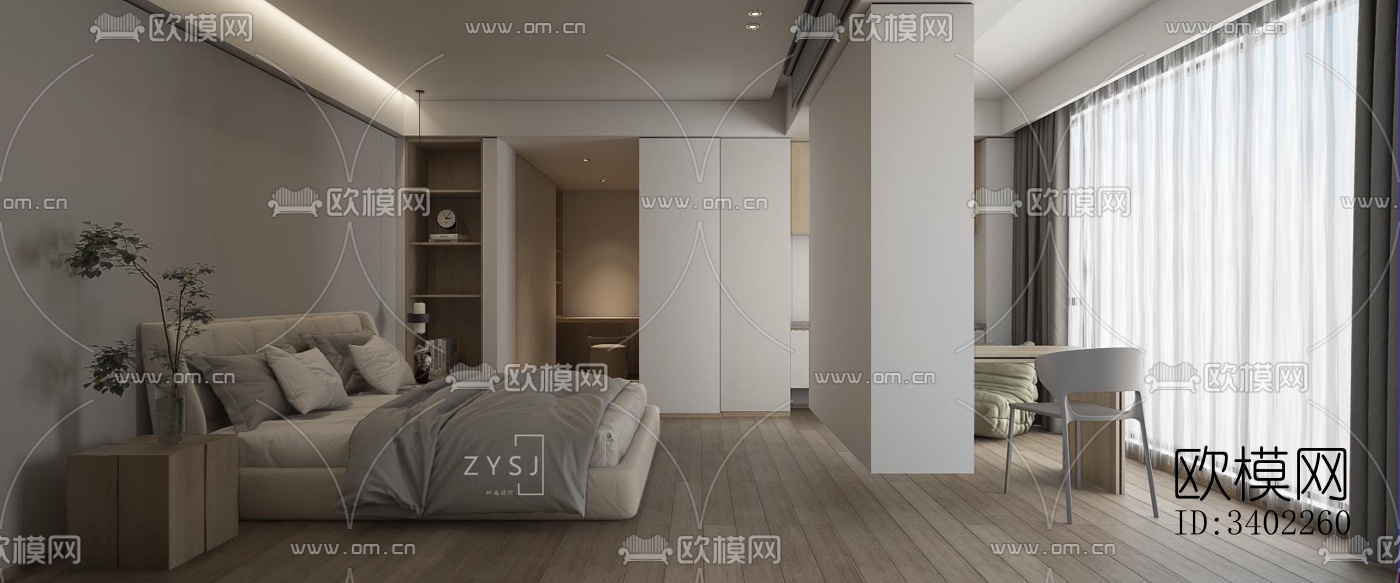 现代大平层效果图下载（渲染图4）