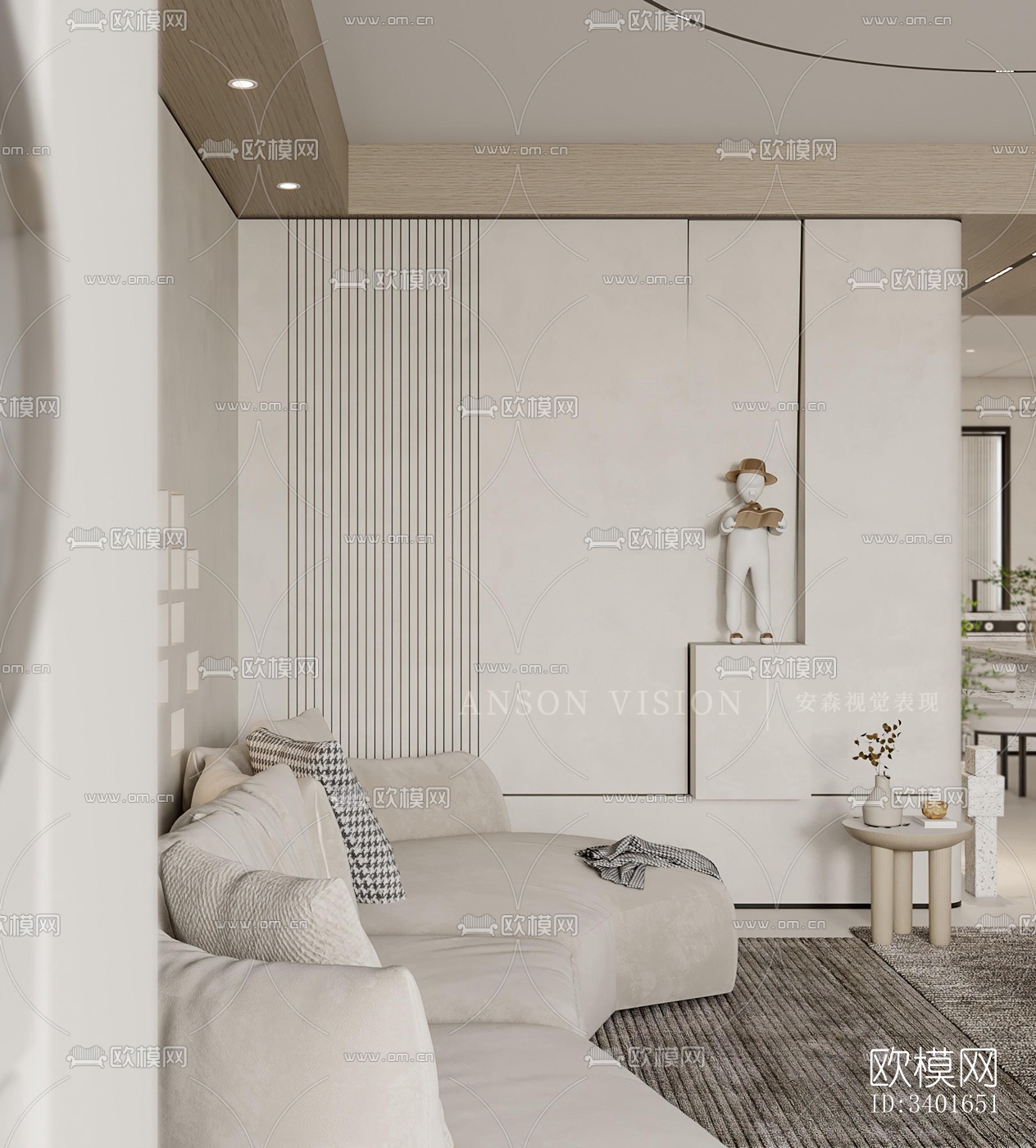 现代大平层效果图下载（渲染图12）