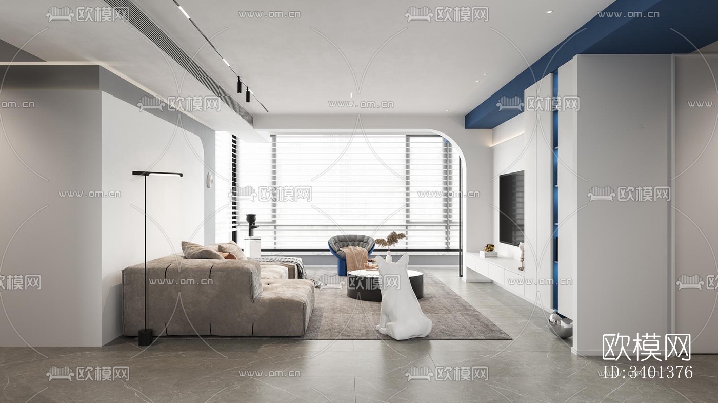 现代大平层效果图下载（渲染图4）