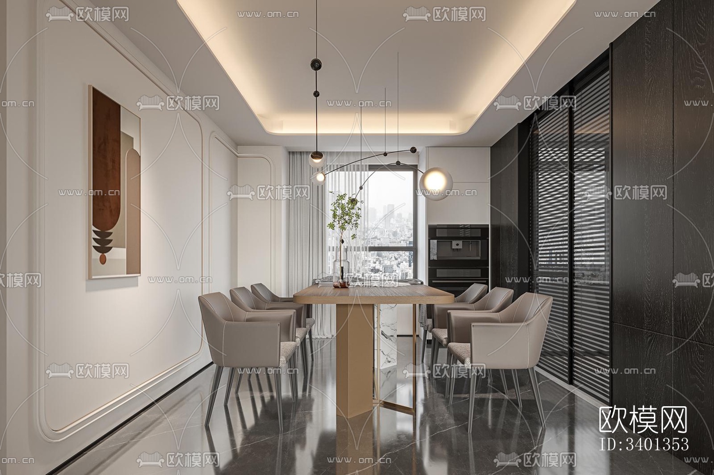 现代大平层效果图下载（渲染图6）