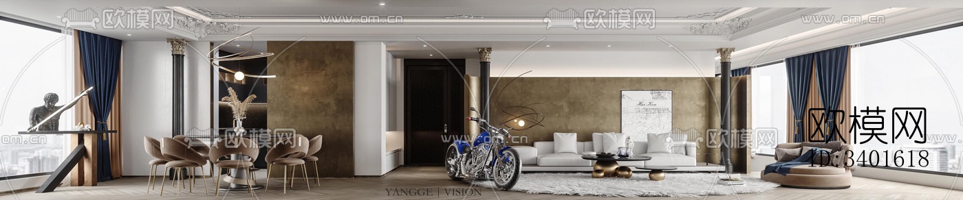 现代大平层效果图下载（渲染图16）