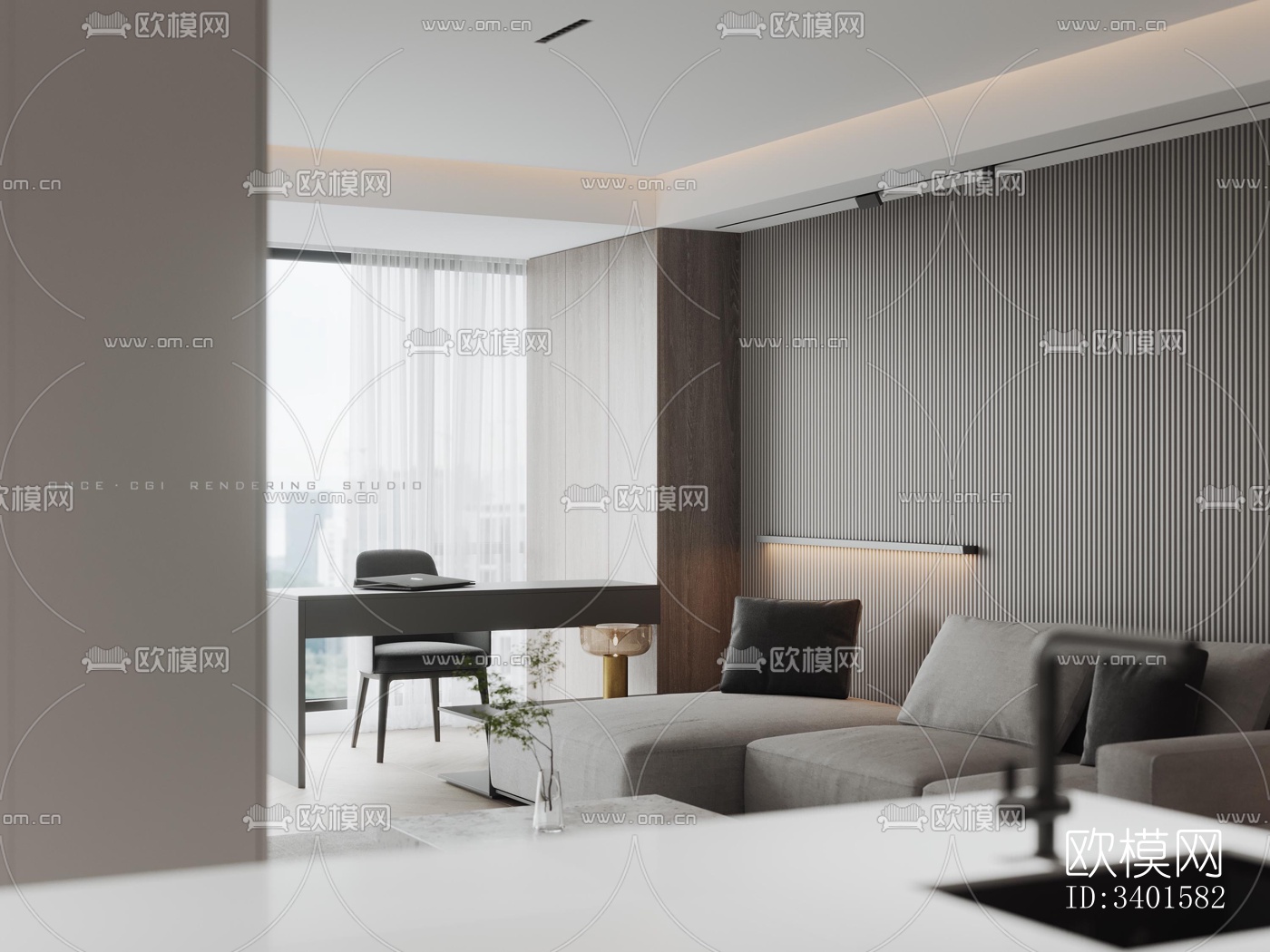 现代大平层效果图下载（渲染图16）