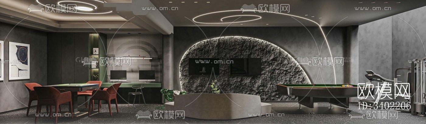 现代大平层效果图下载（渲染图3）