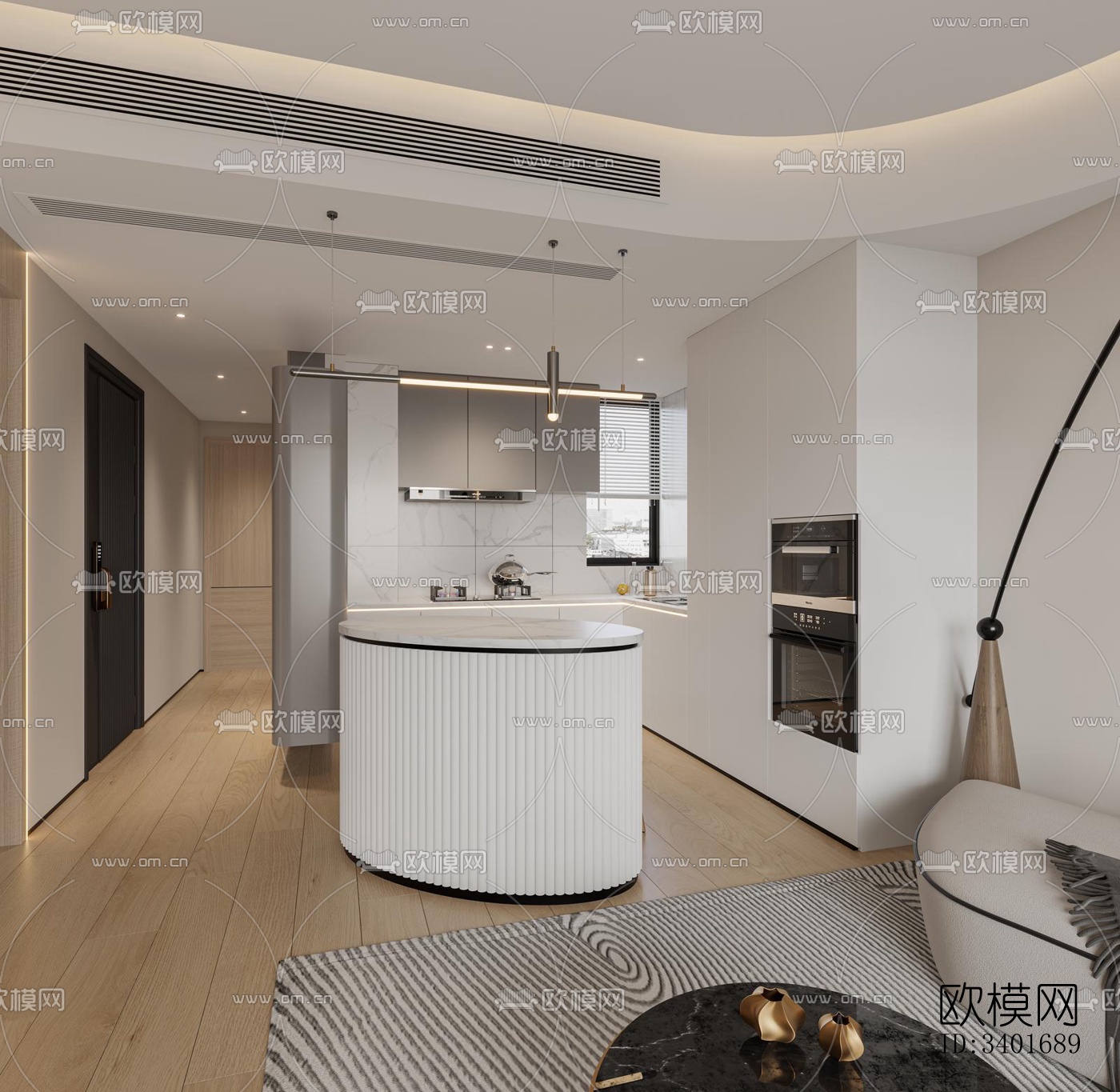 现代大平层效果图下载（渲染图2）