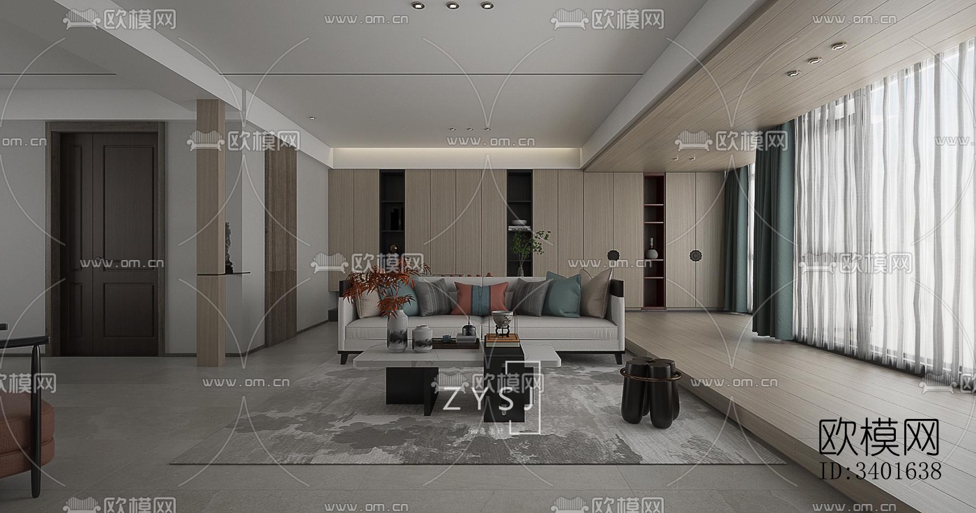 现代大平层效果图下载（渲染图12）