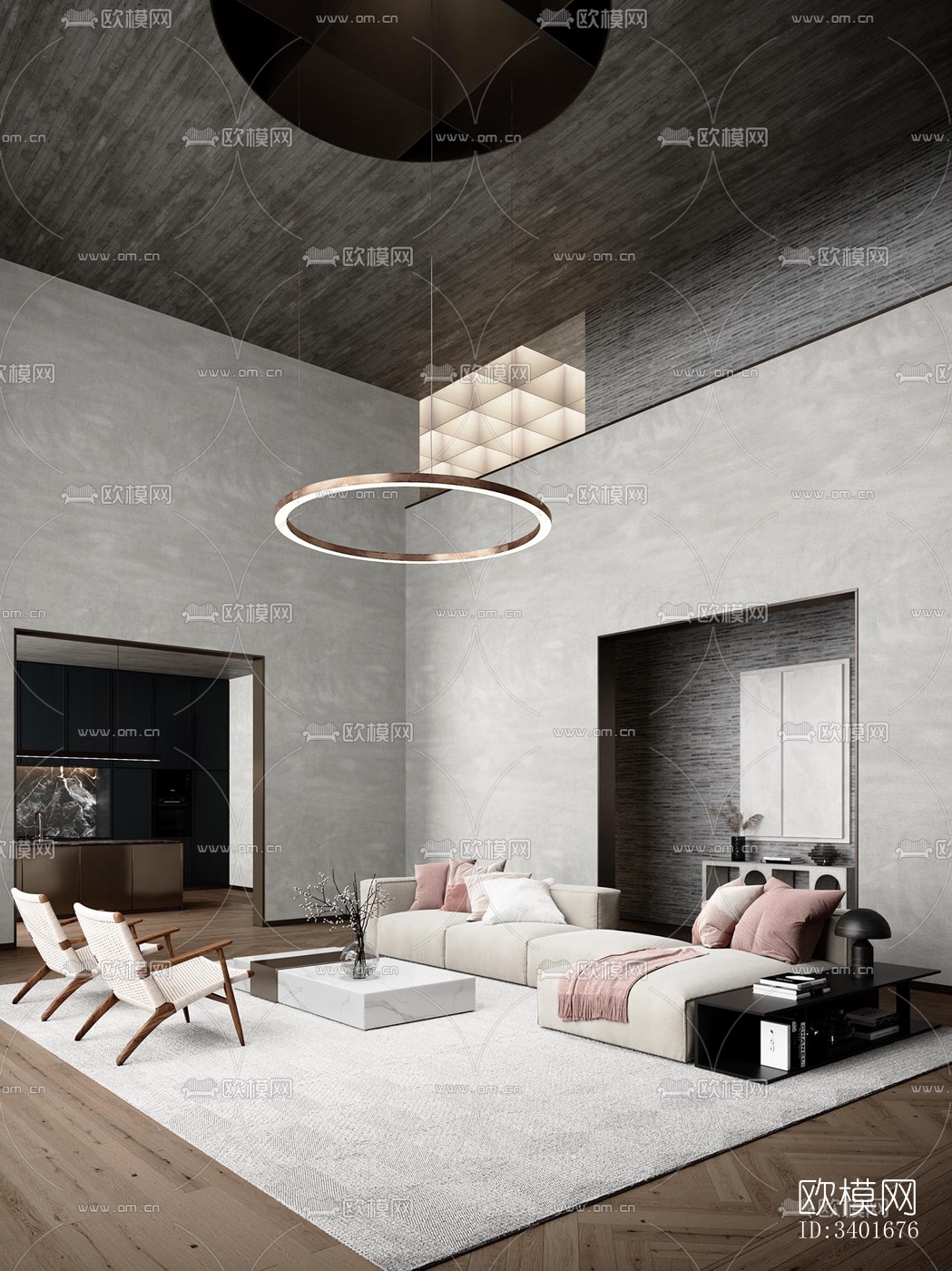 现代大平层效果图下载（渲染图4）