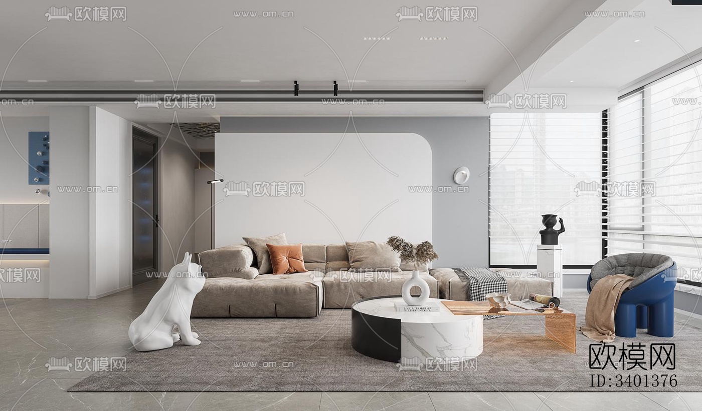 现代大平层效果图下载（渲染图3）