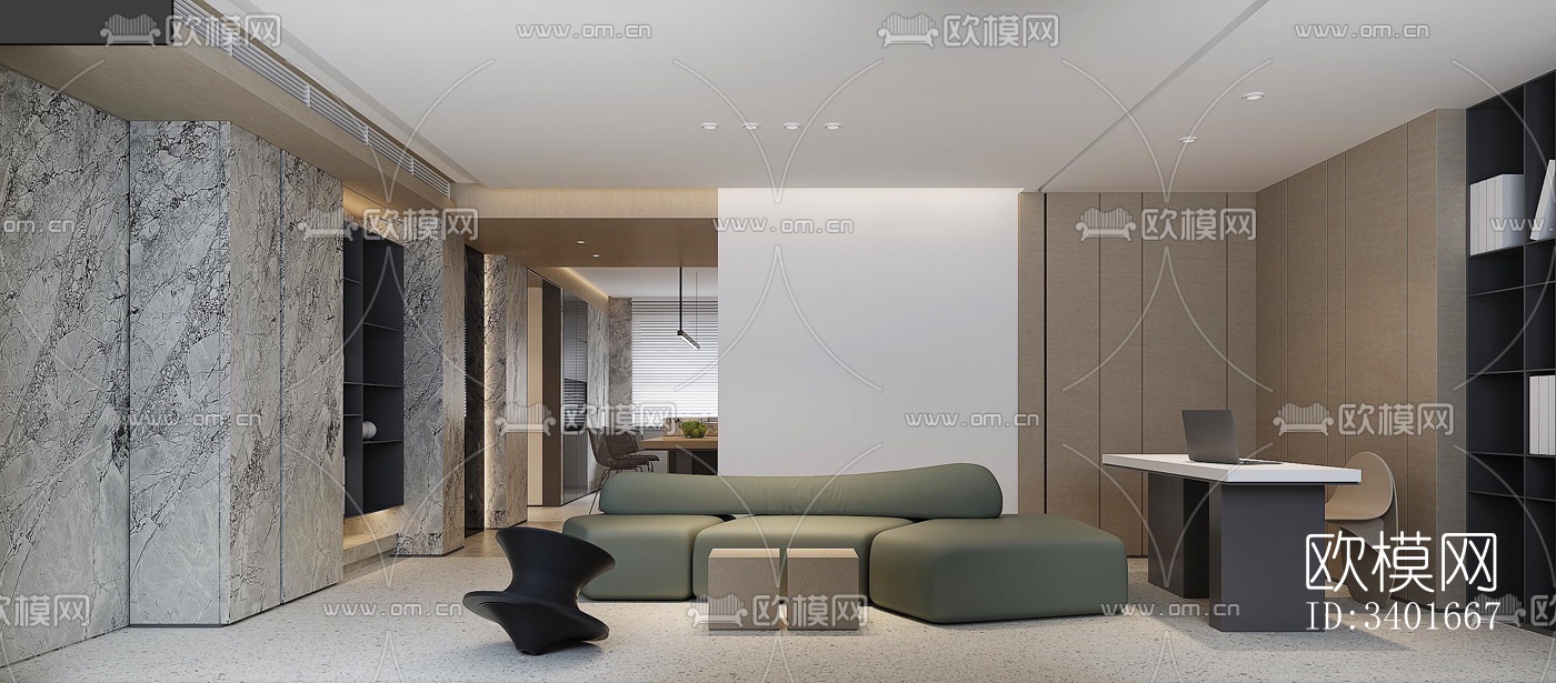 现代大平层效果图下载（渲染图6）