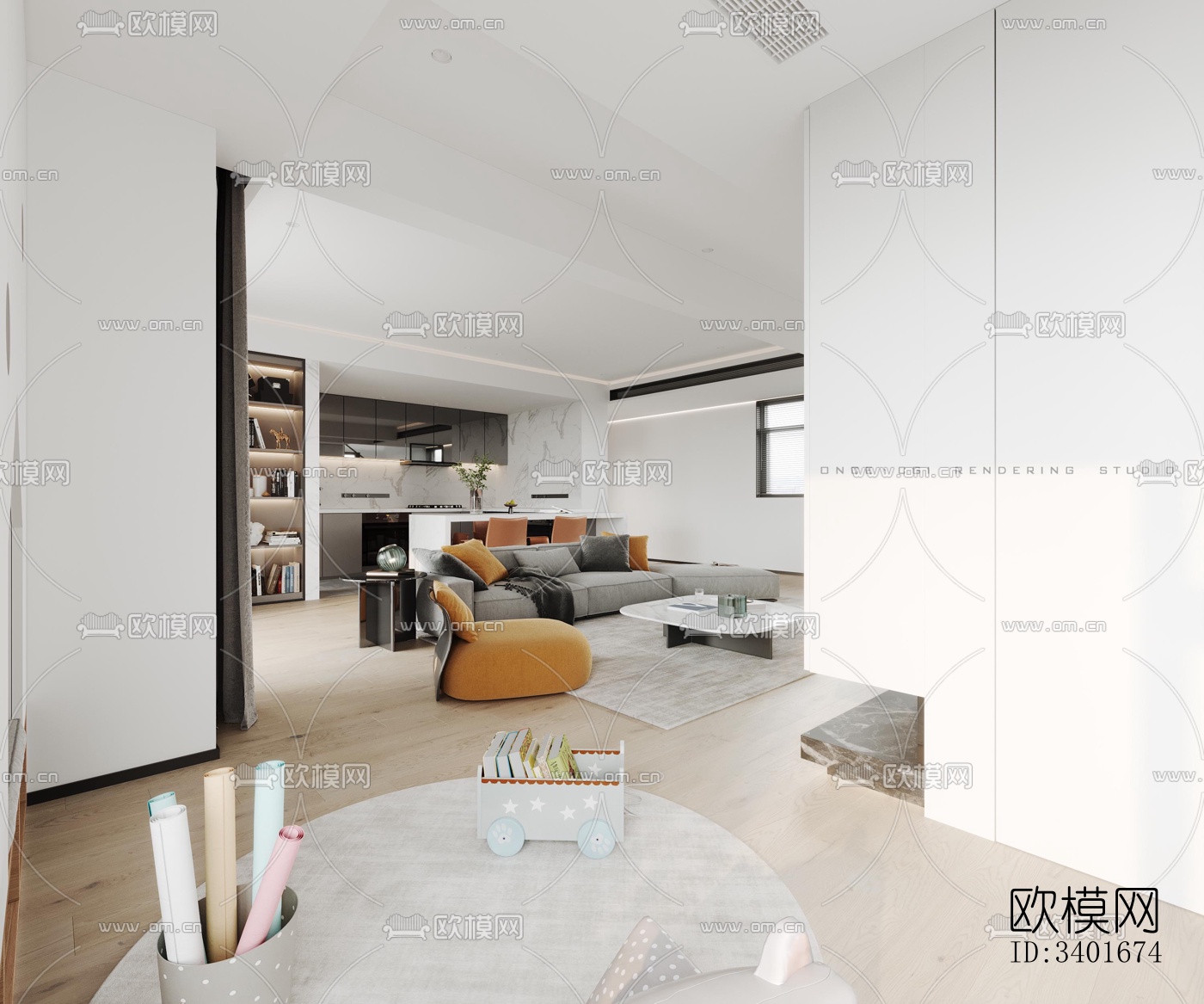 现代大平层效果图下载（渲染图10）