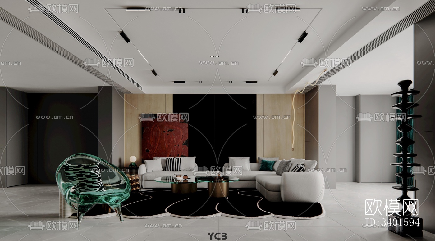 现代大平层效果图下载（渲染图6）