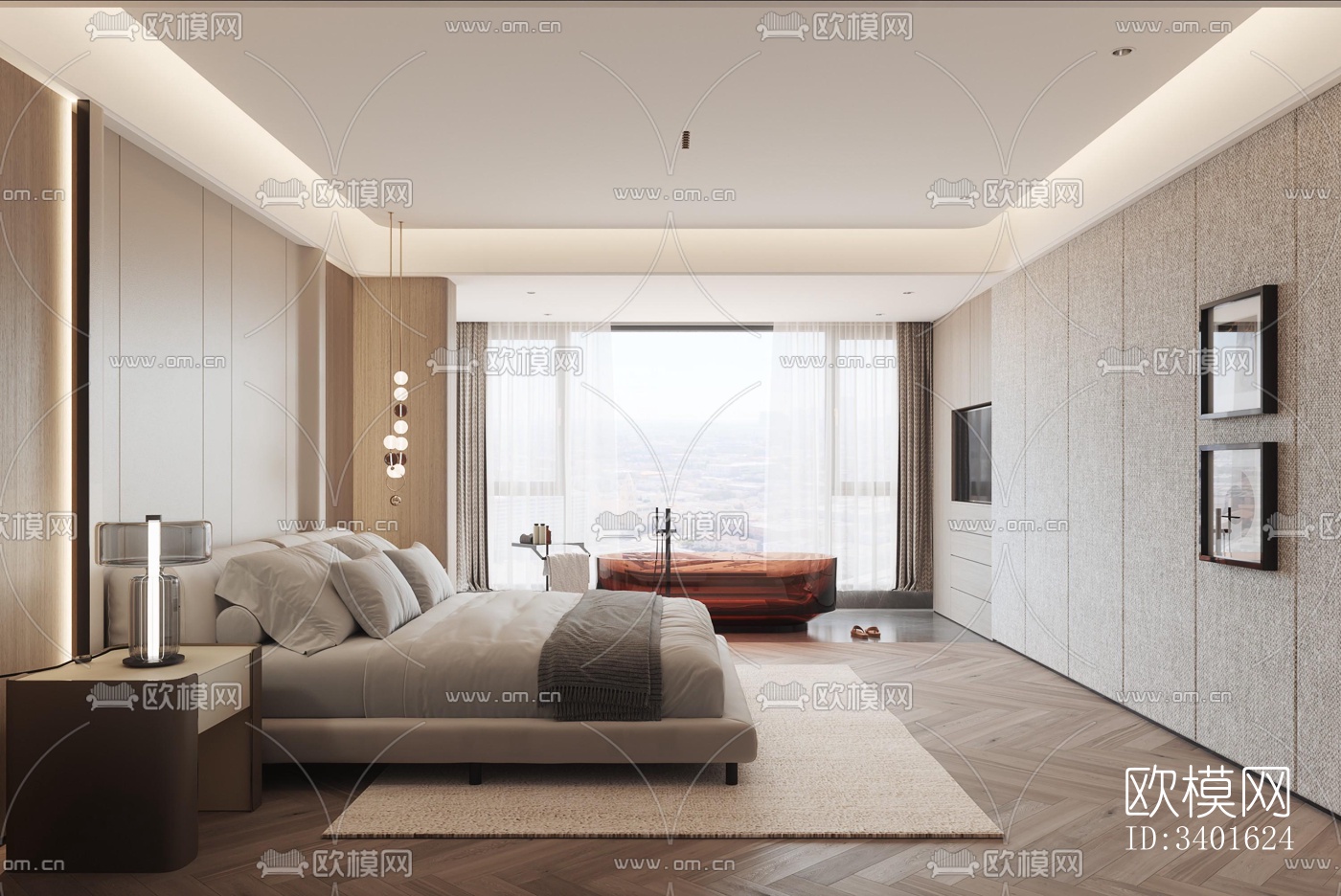 现代大平层效果图下载（渲染图7）