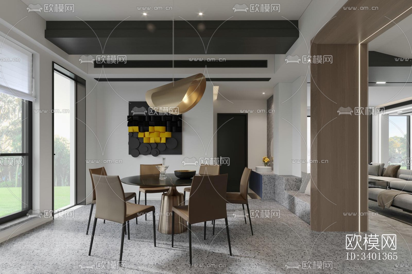 现代大平层效果图下载（渲染图6）