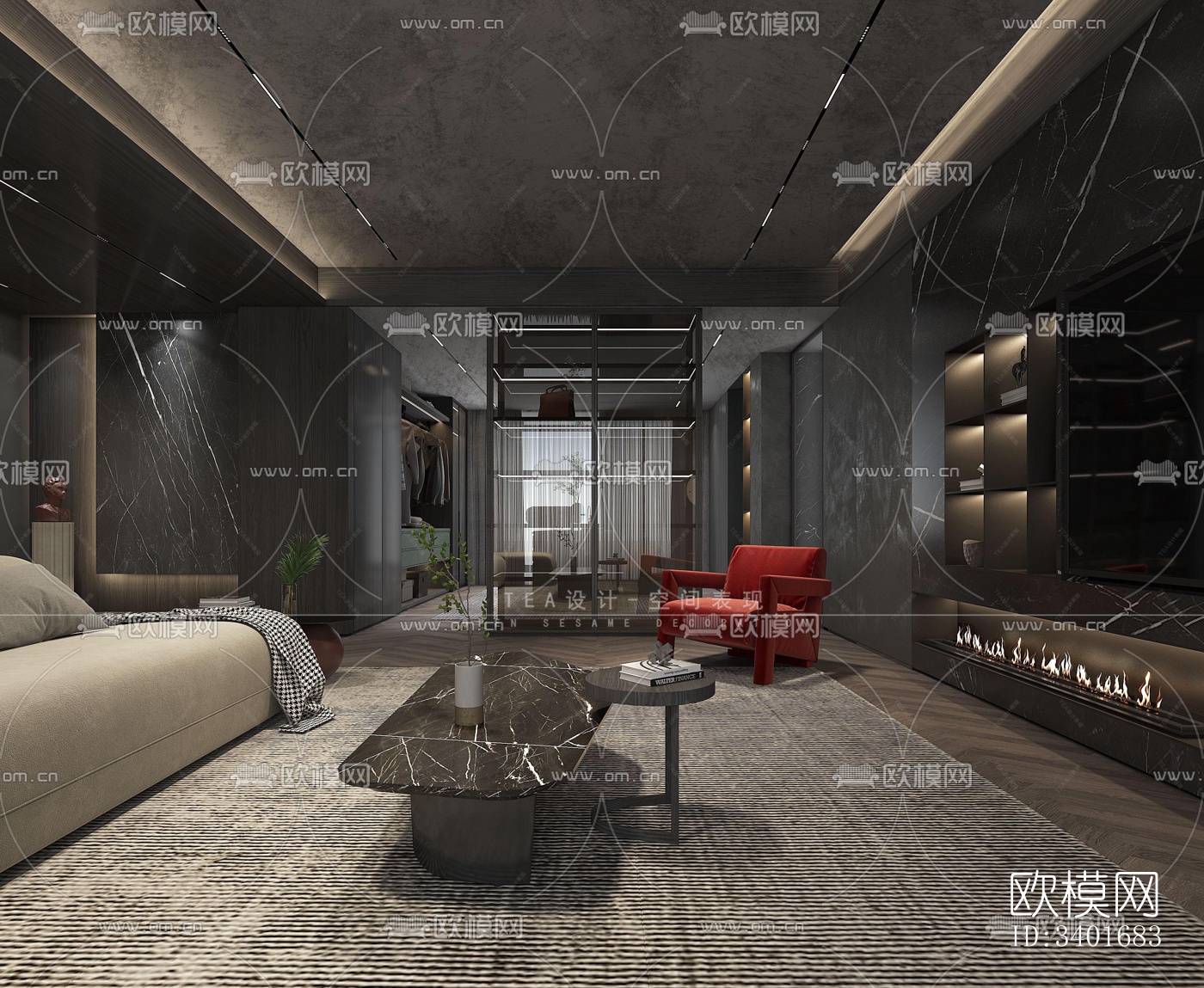 现代大平层效果图下载（渲染图4）