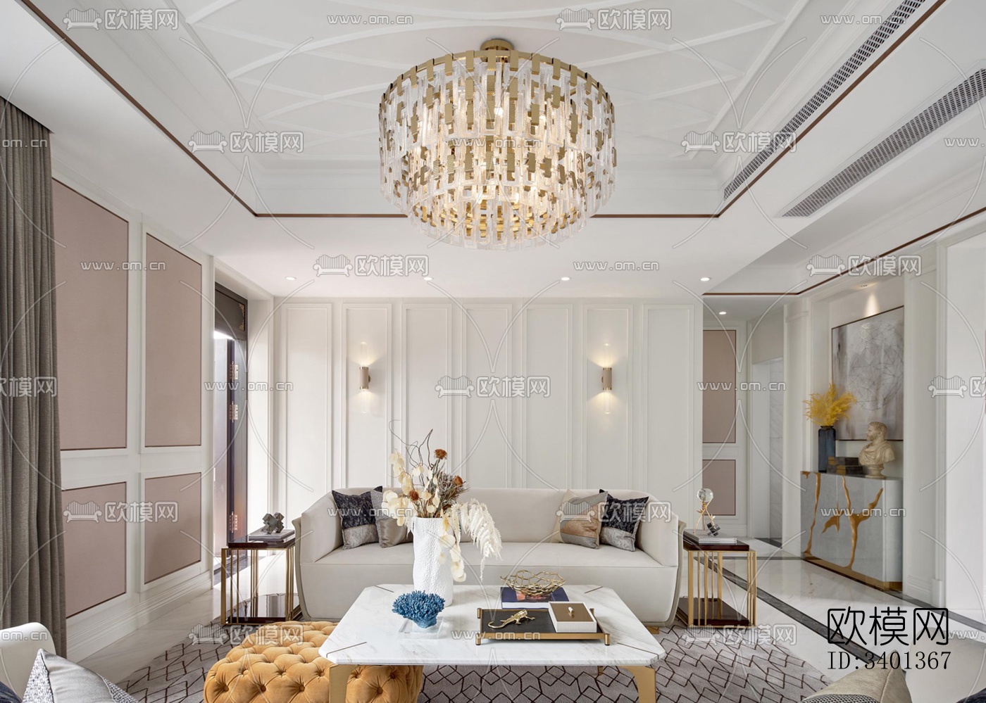 现代大平层效果图下载（渲染图2）