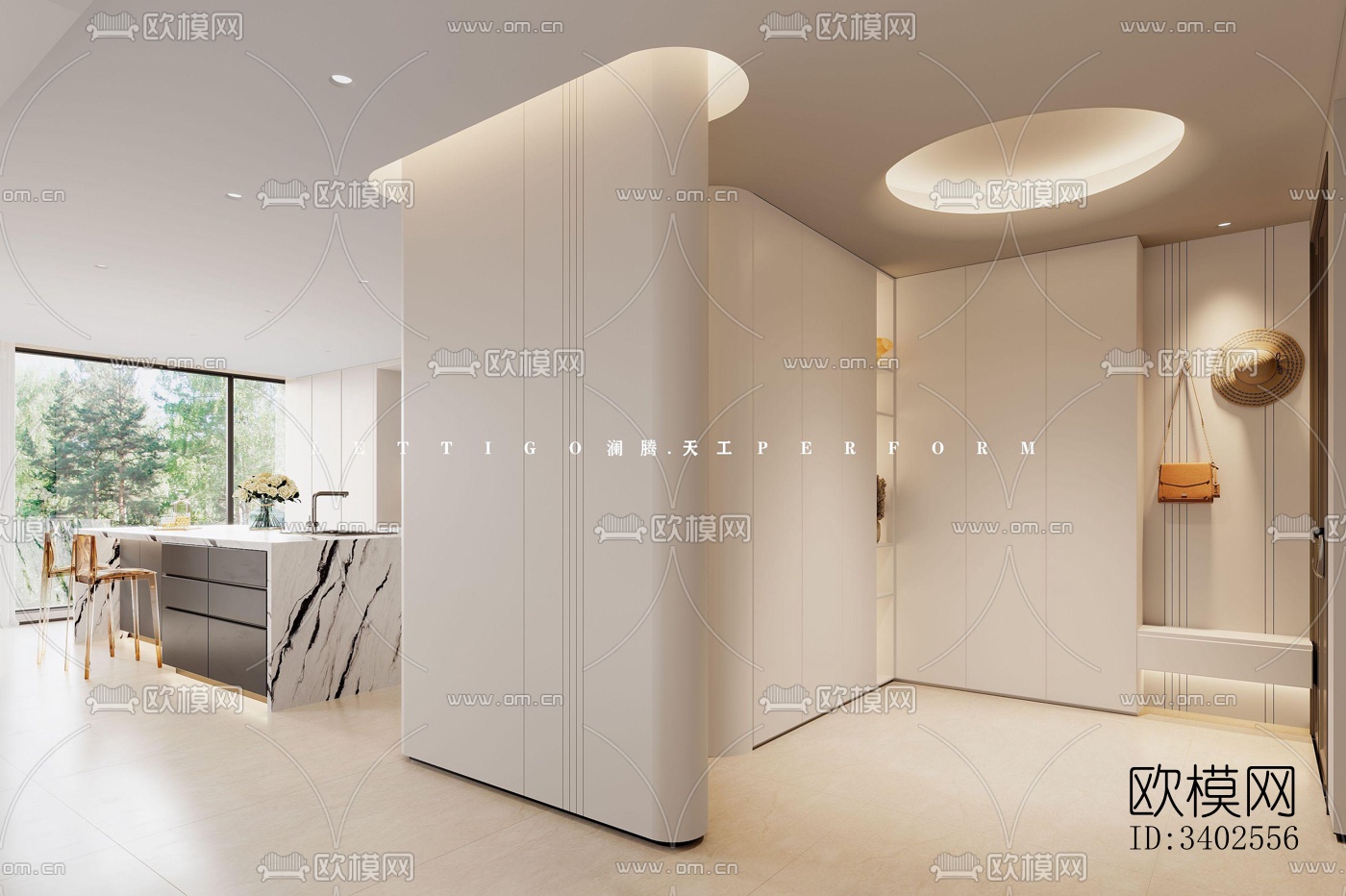 现代大平层效果图下载（渲染图6）