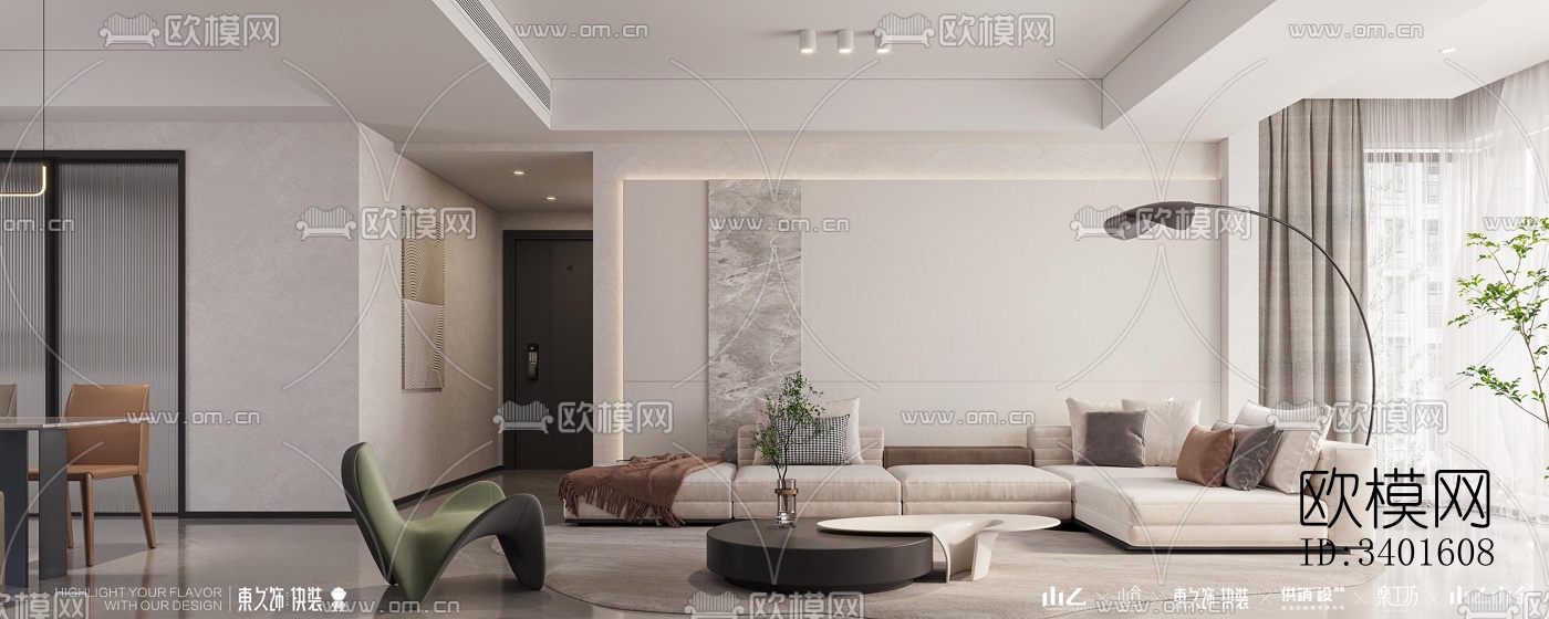 现代大平层效果图下载（渲染图2）