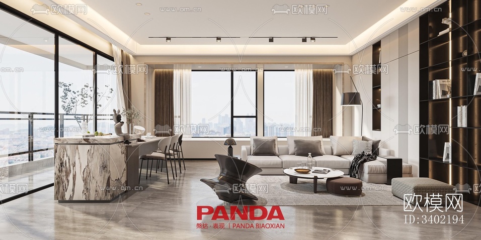 现代大平层效果图下载(渲染图5)
