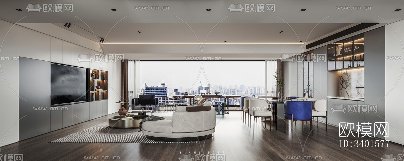 现代大平层效果图下载（渲染图2）