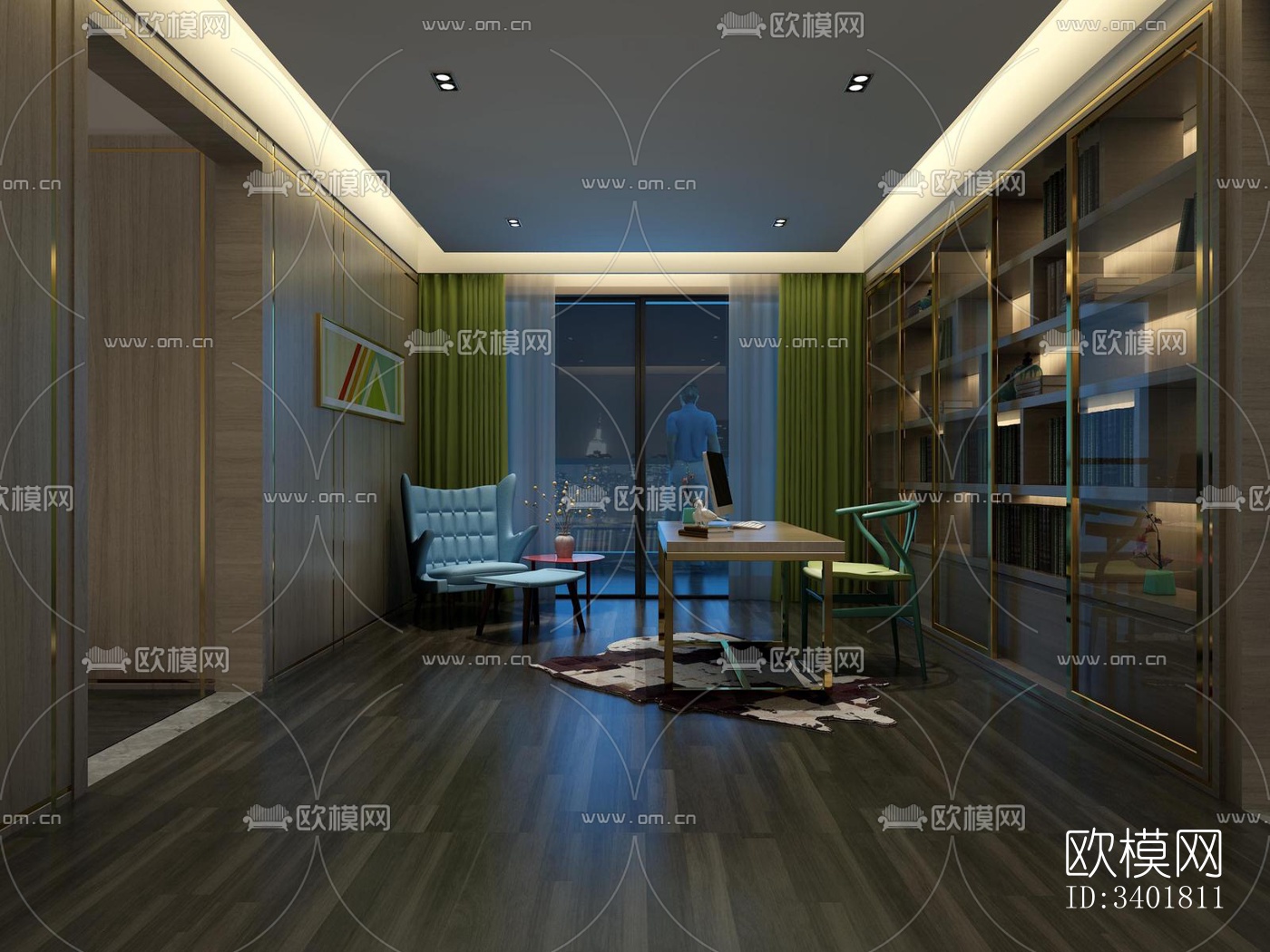 现代大平层效果图下载（渲染图3）