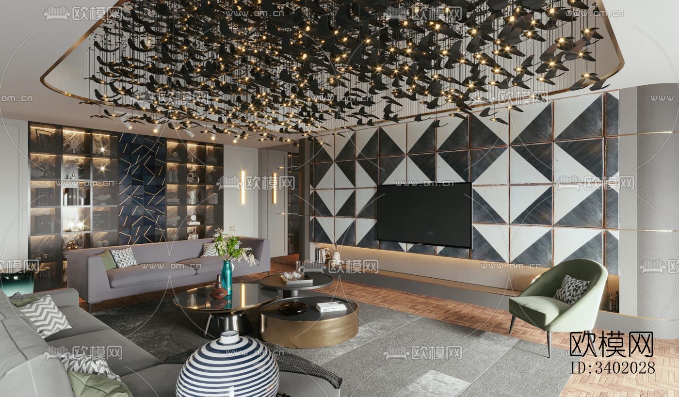 现代大平层效果图下载（渲染图11）