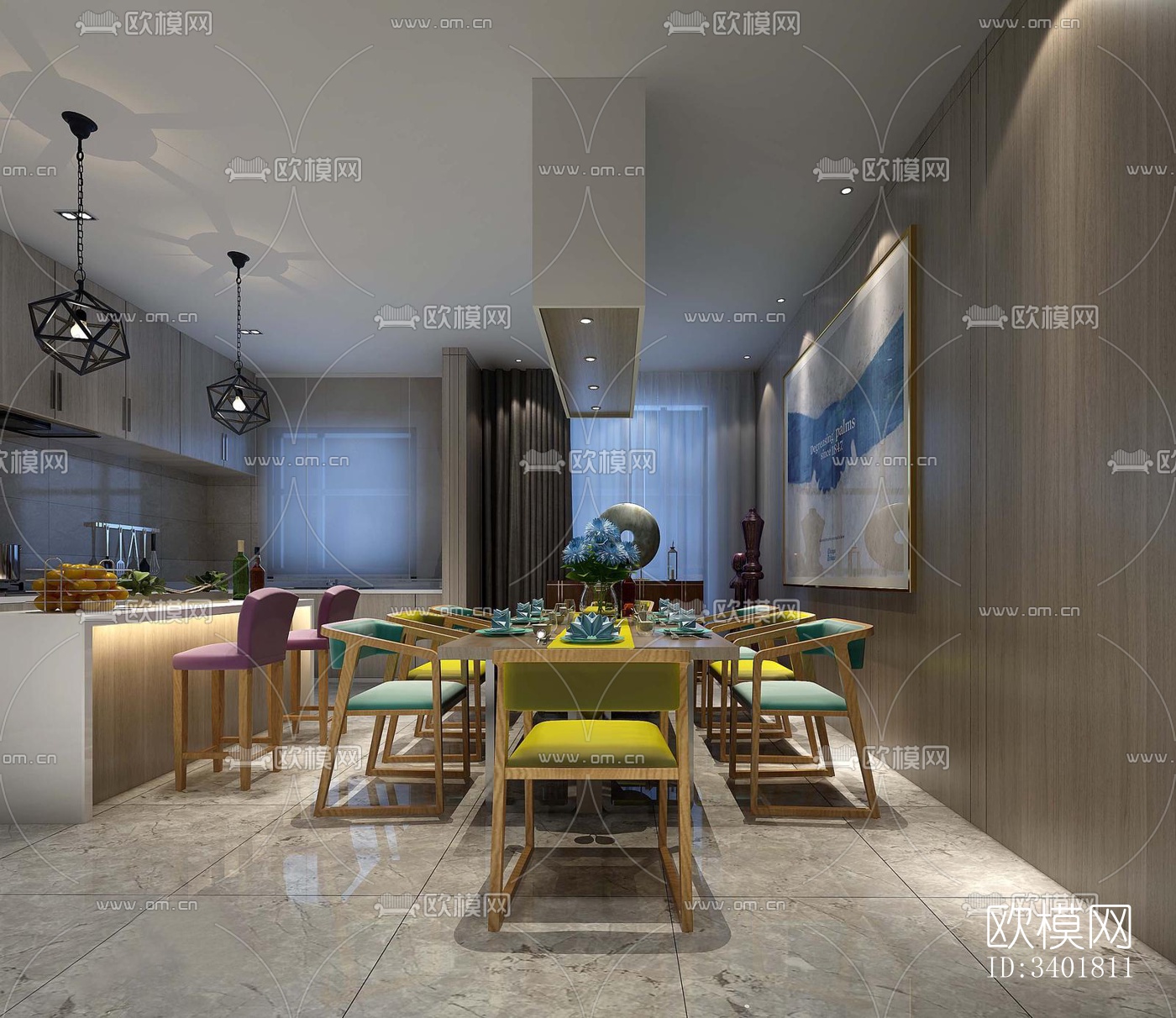 现代大平层效果图下载（渲染图1）