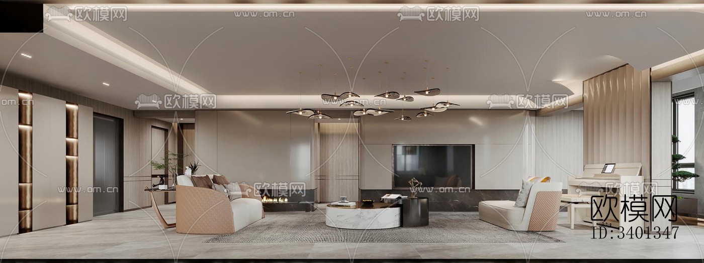 现代大平层效果图下载（渲染图5）