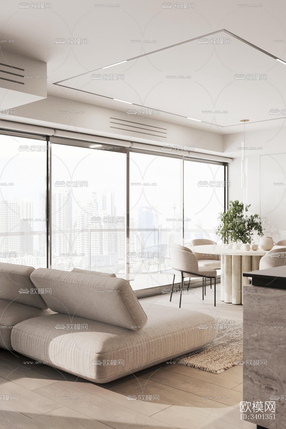 现代大平层效果图下载（渲染图7）