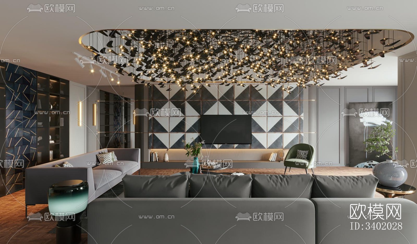 现代大平层效果图下载（渲染图9）