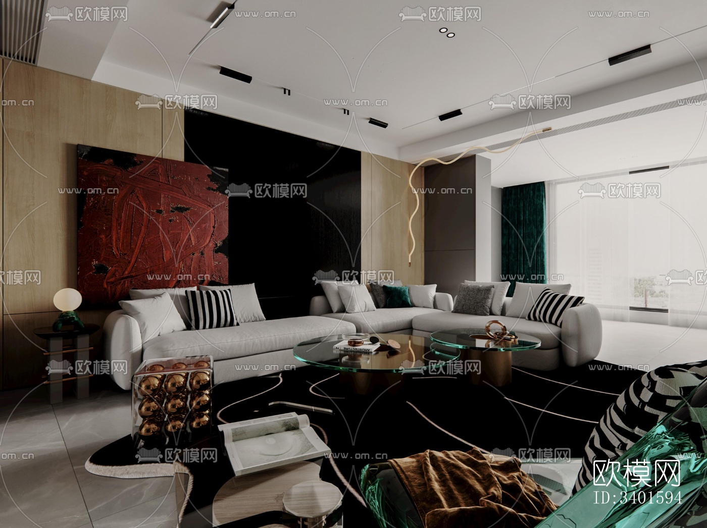 现代大平层效果图下载（渲染图7）