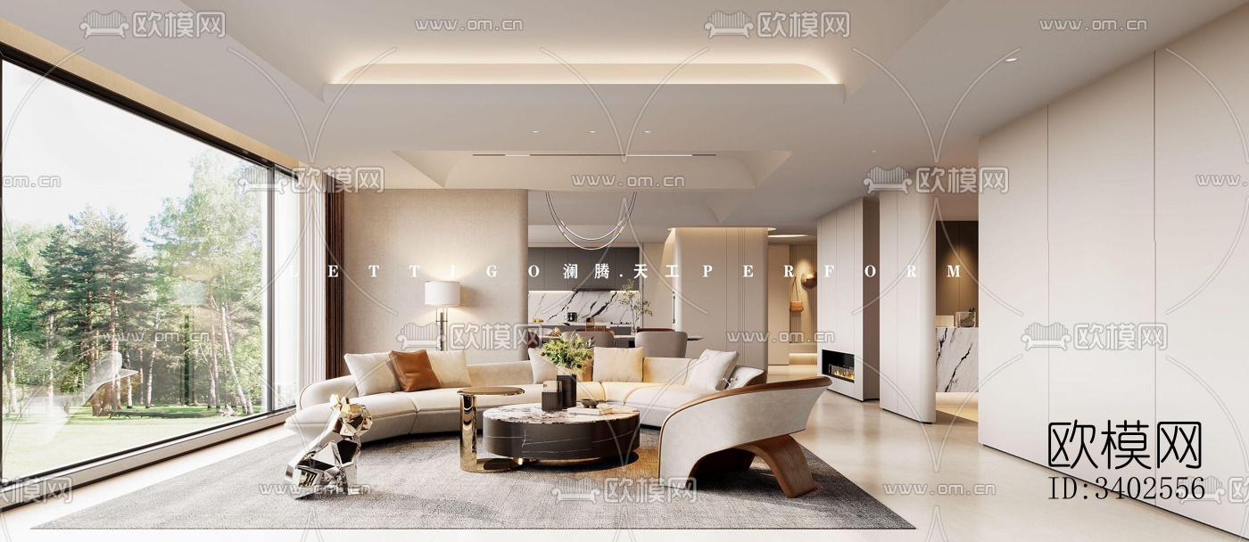 现代大平层效果图下载（渲染图2）